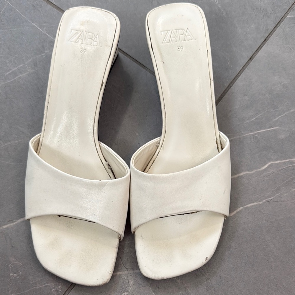 Zara White Women's Slide Sandals